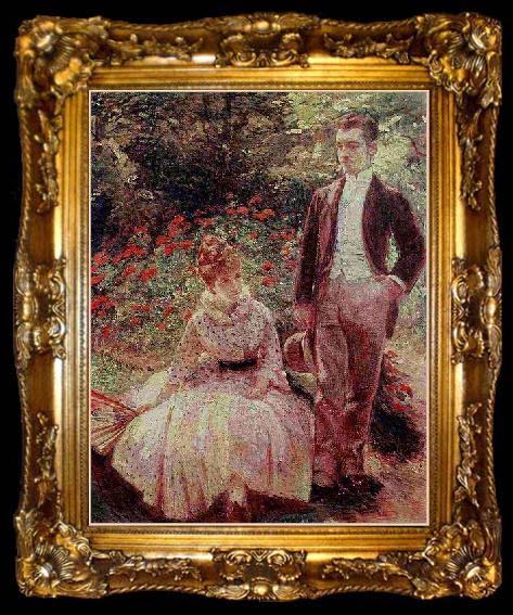 framed  Marie Bracquemond The Artist Son and Sister in the Garden at Sevres, ta009-2